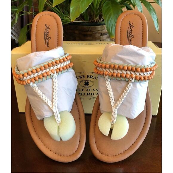 LUCKY BRAND 🎉HP🎉 L Sz 11 Dollis Braided Beaded Leather Mixed Media Sandal/NWTIB! - Picture 10 of 16